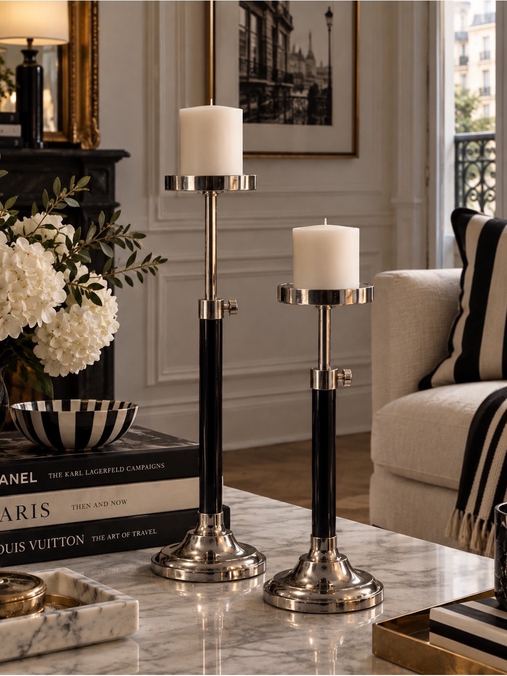 Candle holders--Set of 2 MCM vintage skyscraper adjustable pillar